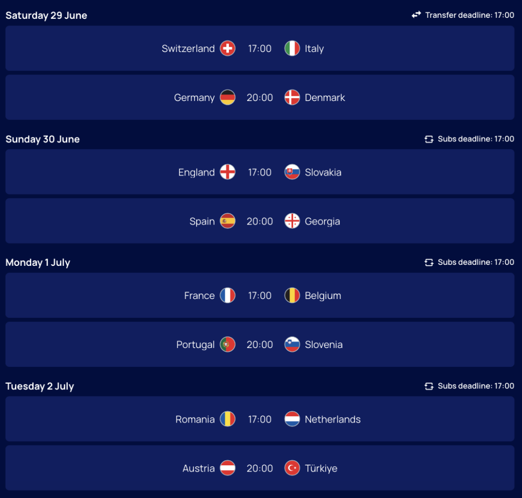 2024 Euro Fantasy MD4 Fixtures